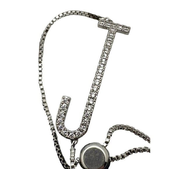 Sparkling Letter J Bracelet Silver Plated Cubic Zirconia Flawed - Picture 7 of 8